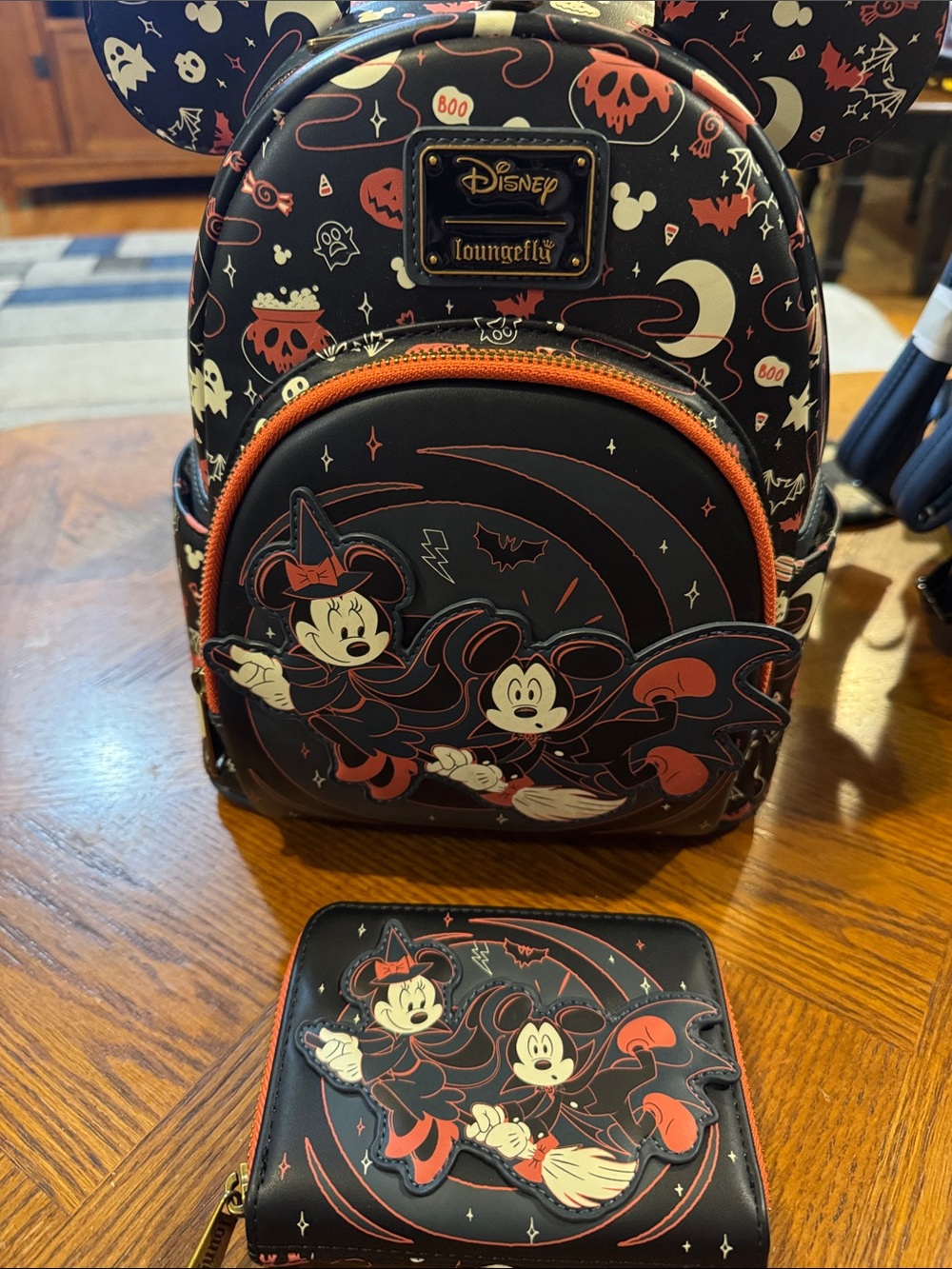 Loungefly Glow-in-the-Dark Halloween Mini Backpack & Wallet Set - Black/Orange